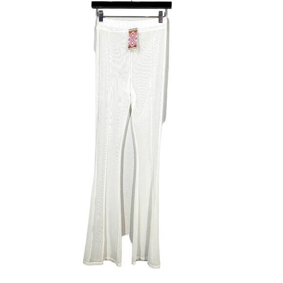 NEW! Boohoo Mesh Panel Flare Trouser Casual Sheer White Pant Pants - 4 - Picture 1 of 4